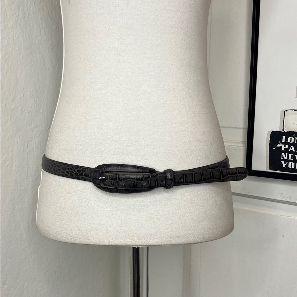 Talbots Gray & Black Leather Croc Embossed Belt Size M